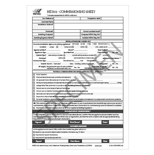 Commissioning Sheets