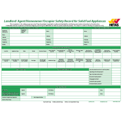Landlord, Homeowner or Occupier Safety Record Pad